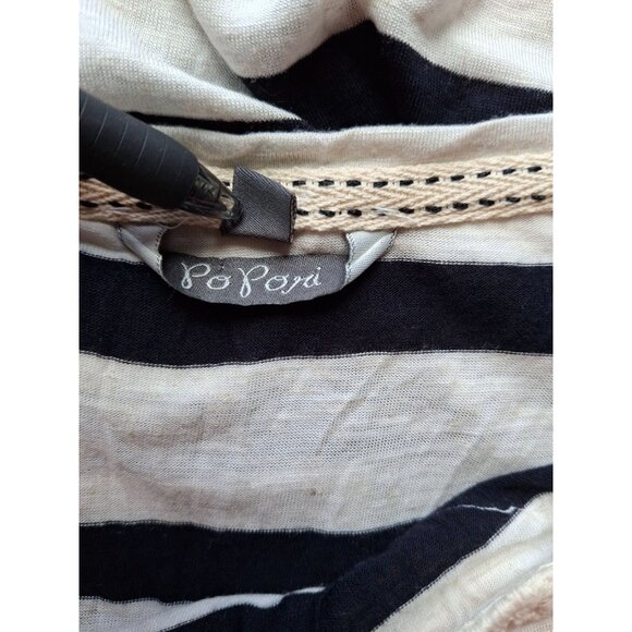 Popora Top S Blue White Striped Sleeveless Lace Applique Neckline Normcore - Picture 3 of 9